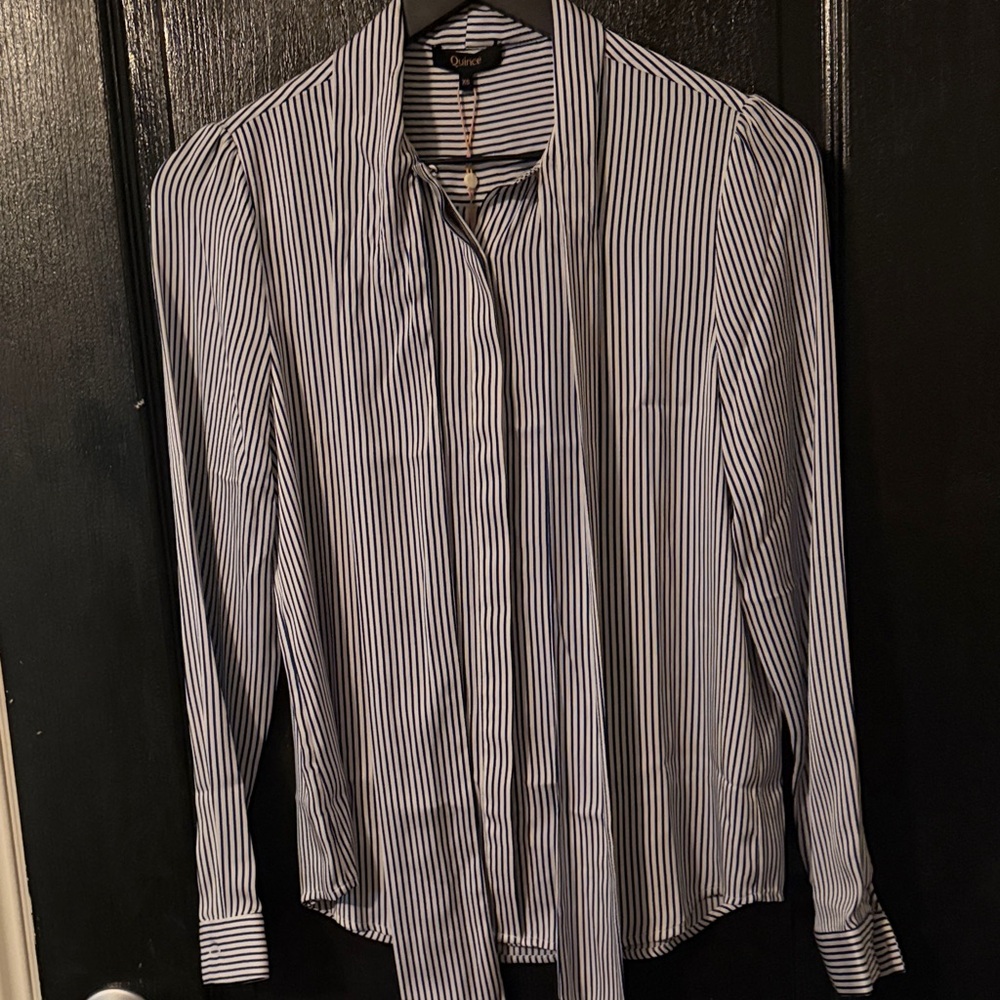 Quince Washable Stretch Silk Tie Neck Blouse - Picture 5 of 10